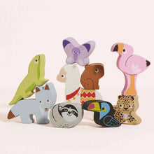Load image into Gallery viewer, Wooden Stacking Animals & Bag